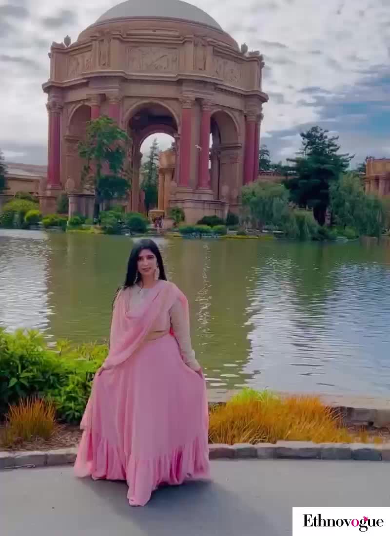 Pink Georgette Floor Length Lehenga Set Festive Wear