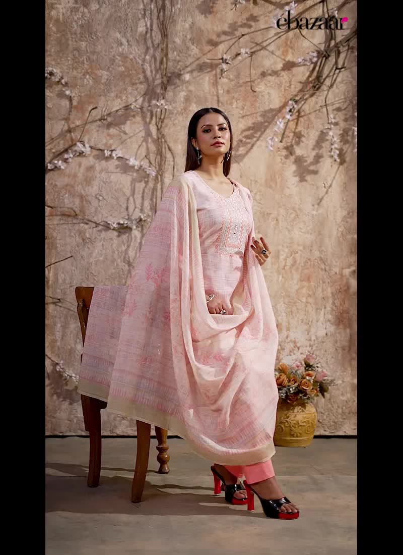 Pink Linen Diwali Straight Pant Suit Embossed With Embroidery And Sequins Festive Wear