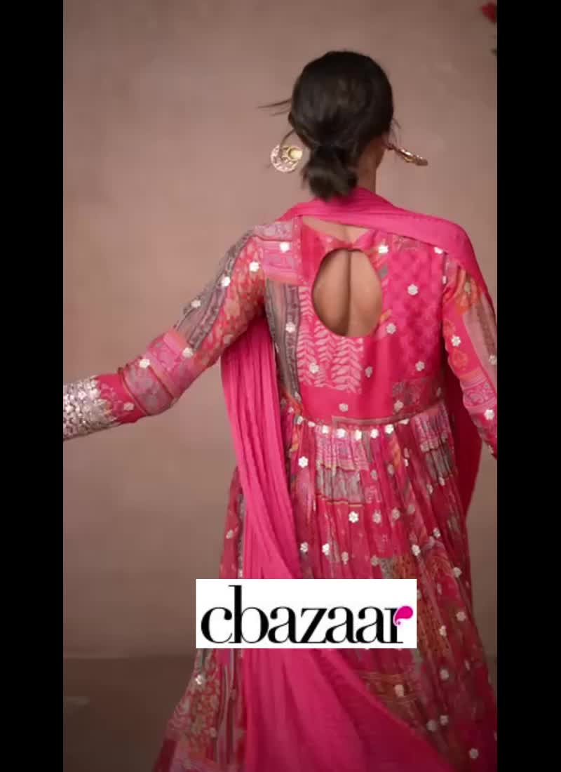 Pink Organza Digital Print Dress Party Wear