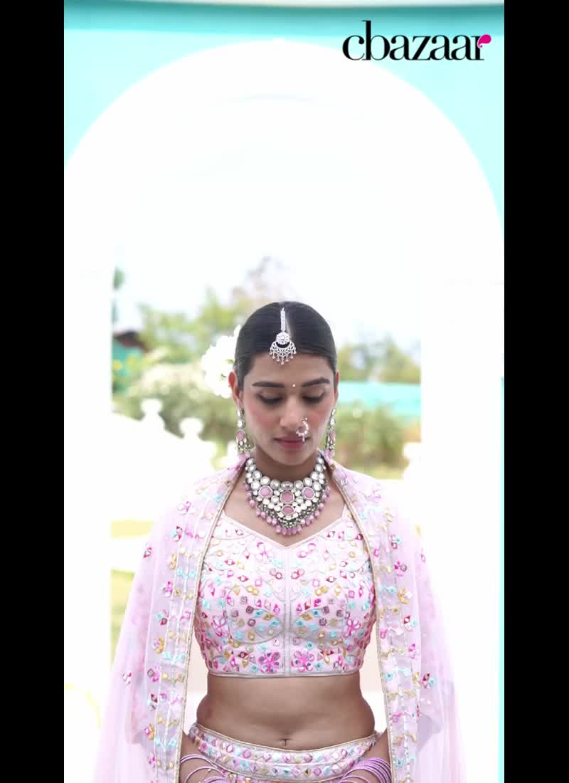 Pink Silk Embroidered Sequins Elegant Lehenga Wedding Wear
