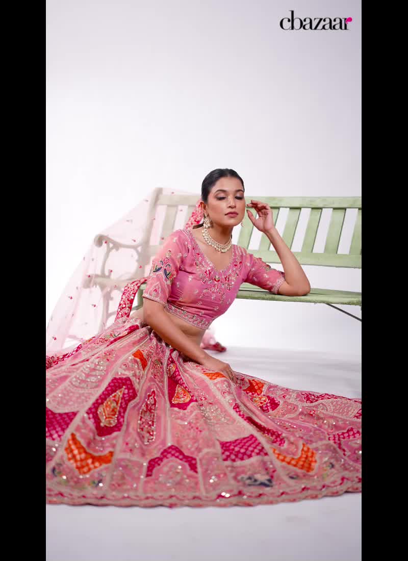 Pink Silk Zari Wedding A Line Lehenga Embossed With Embroidery And Sequins Wedding Wear