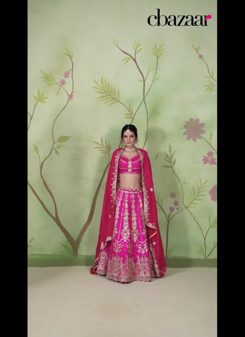 Pink Taffeta Silk Zari Embroidered Sequins Lehenga Wedding Wear
