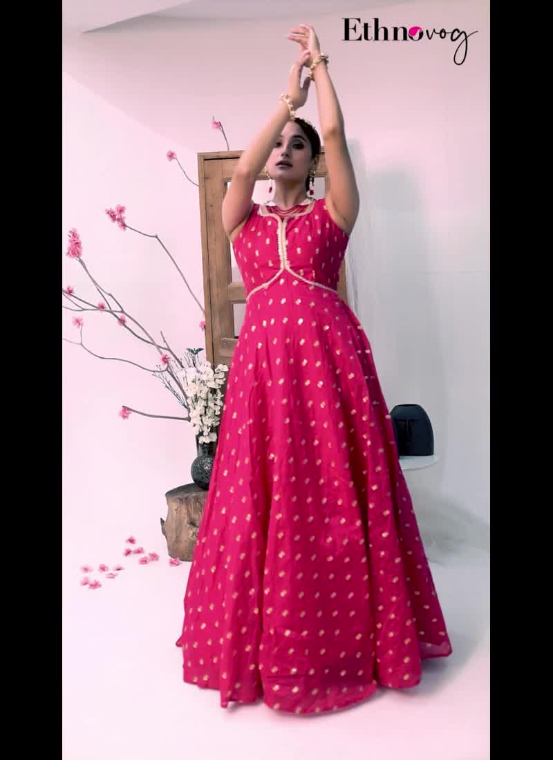Pink embroidered Cotton Gown Festive Wear