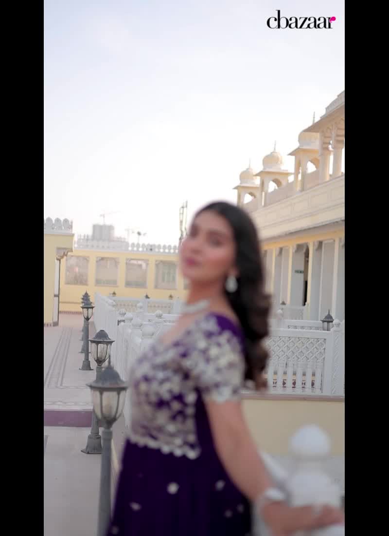 Purple Faux Georgette With Floral Embroidered Sequins Anarkali Gown  Party Wear