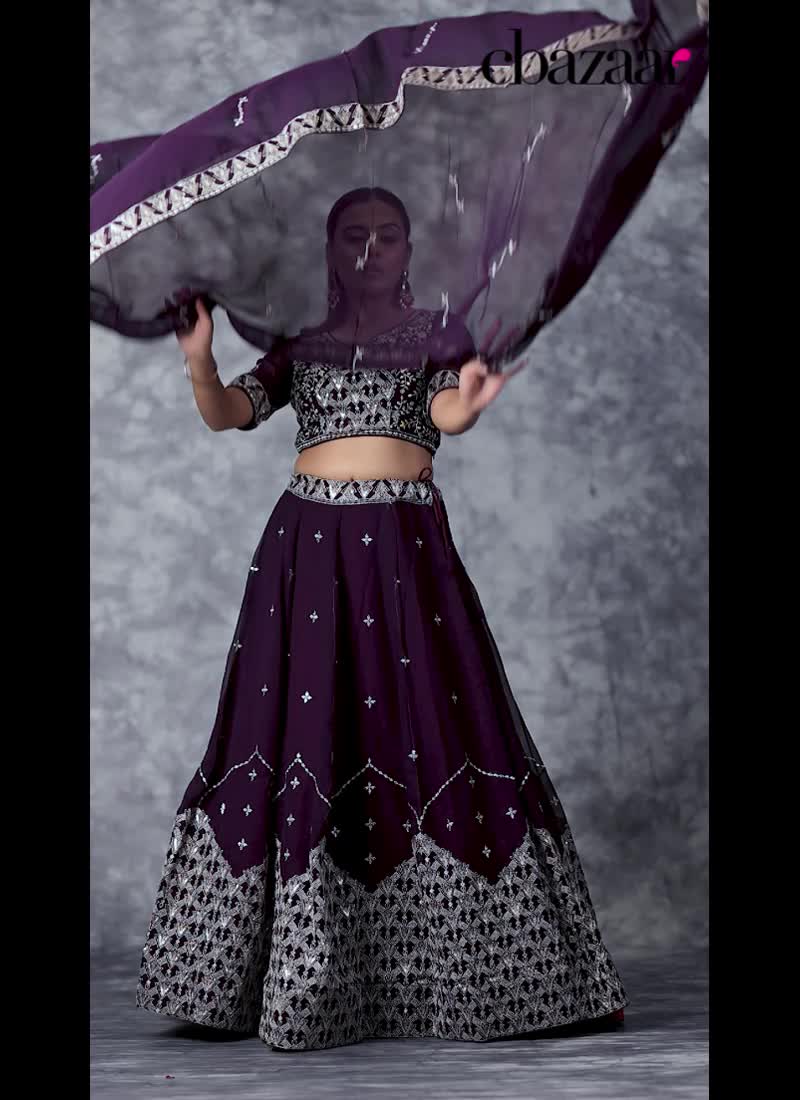 Purple Faux Georgette Zari Sequins Lehenga Wedding Wear