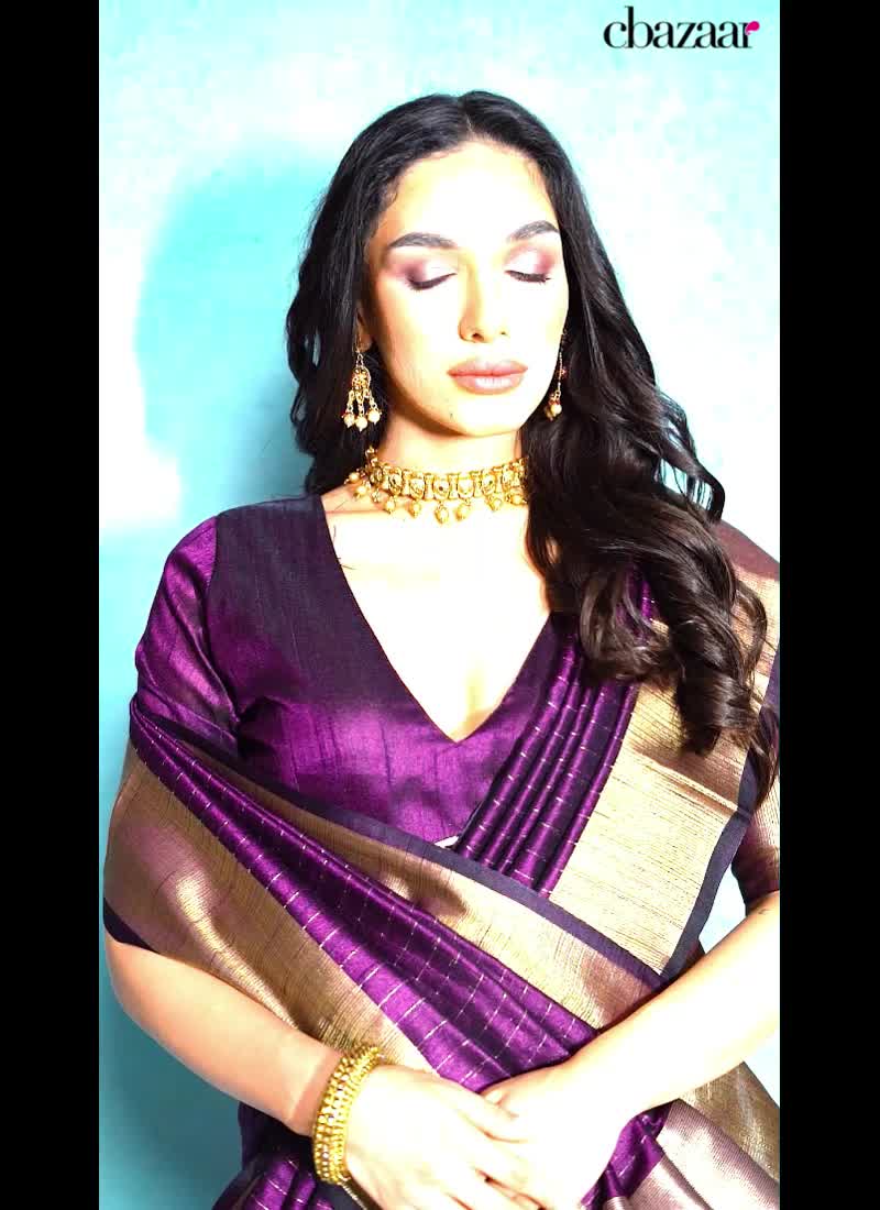 Purple Jacquard Banarasi Silk Woven Saree Festive Wear