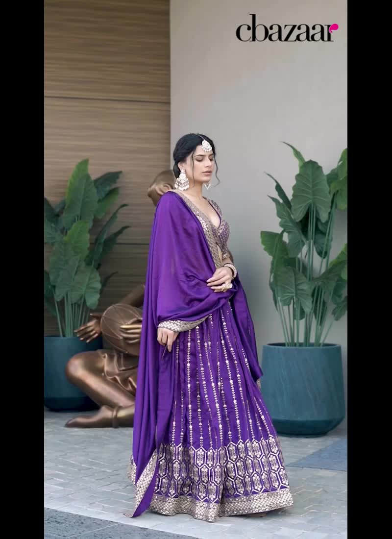 Purple Silk Zari Embroidered Sequins Stunning Lehenga Wedding Wear