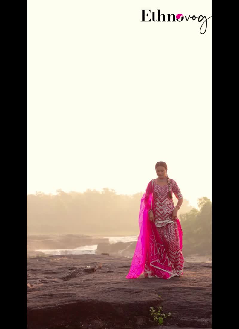 Rani Pink Georgette Embroidered Palazzo Suit Wedding Wear