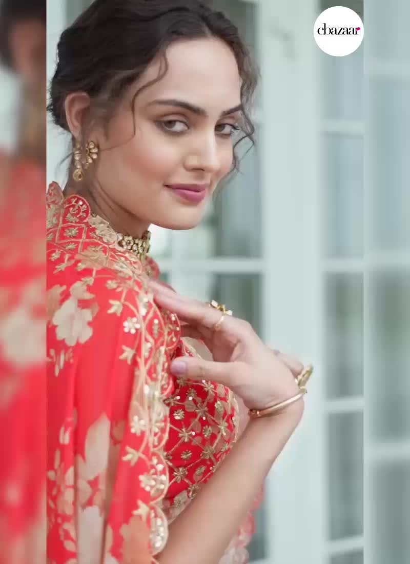 Red Georgette Digital Printed Umbrella Lehenga Choli Party Wear