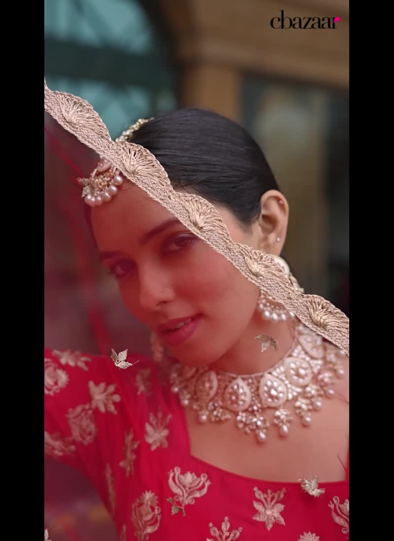 Red Georgette Embroidered Sequins A Line Lehenga With Dupatta Wedding Wear