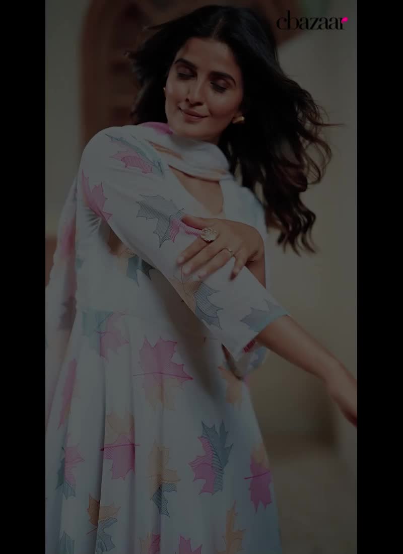 Simple White Faux Georgette Digital Print Anarkali Suit After Six Wear