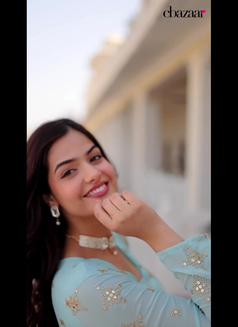 Sky Blue Faux Georgette Diwali Anarkali Gown With Sequins And Embroidery  Party Wear