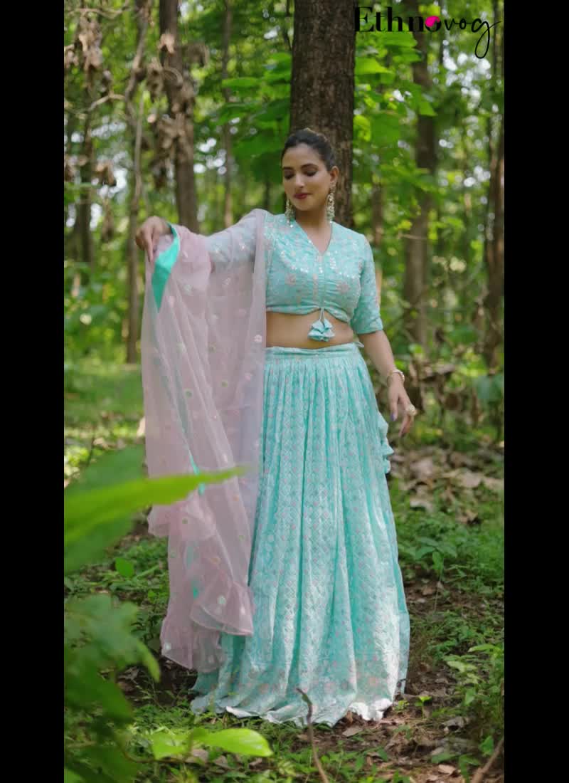 Classic Blouse With Sky Blue Georgette Lehenga Wedding Wear