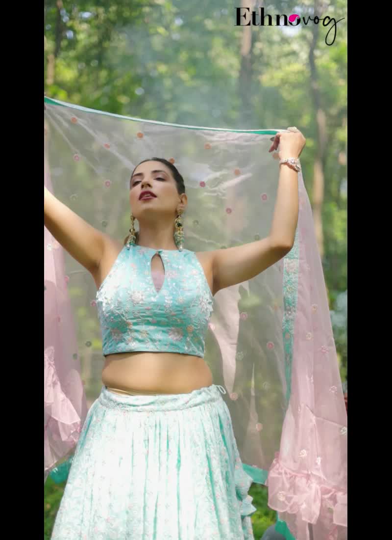 Chic Blouse Look With Sky Blue Georgette Lehenga Wedding Wear