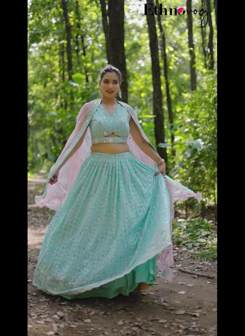 Style Diva Blouse With Sky Blue Georgette Lehenga Wedding Wear