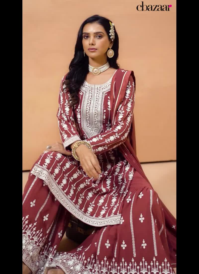 Splendid Embroidered Sequins Georgette Sharara Suit Party Wear