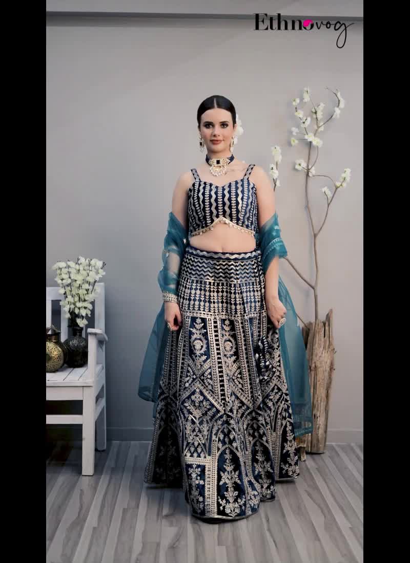Style Diva Blouse With Teal Blue Velvet Lehenga Wedding Wear