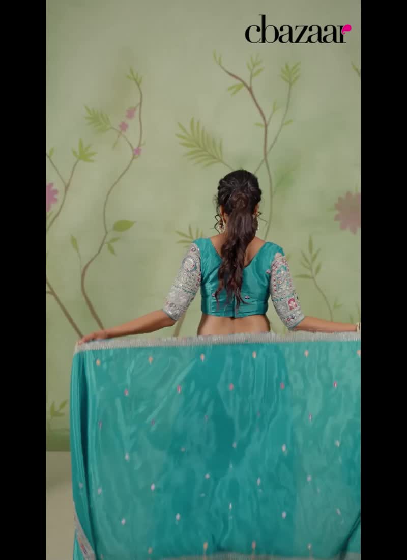 Teal Green Chinon Embroidered Sequins Lehenga Wedding Wear