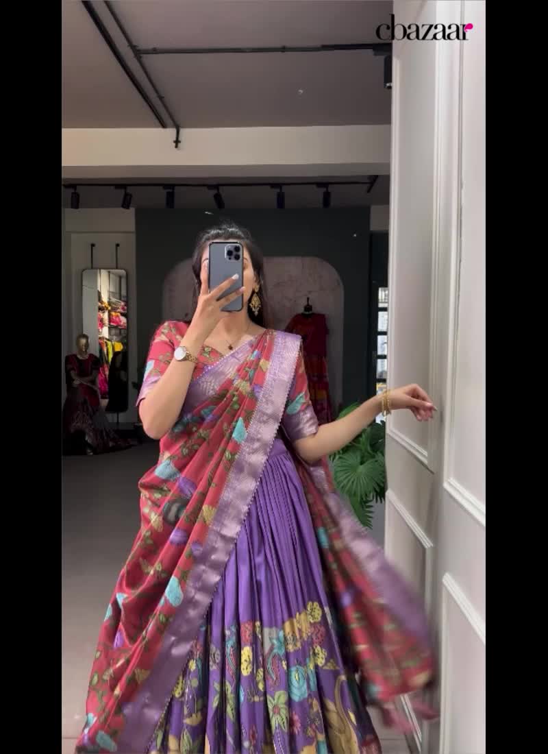 Timeless Beauty Purple Silk Printed Chaniya Choli For Special Occasions Festive Wear