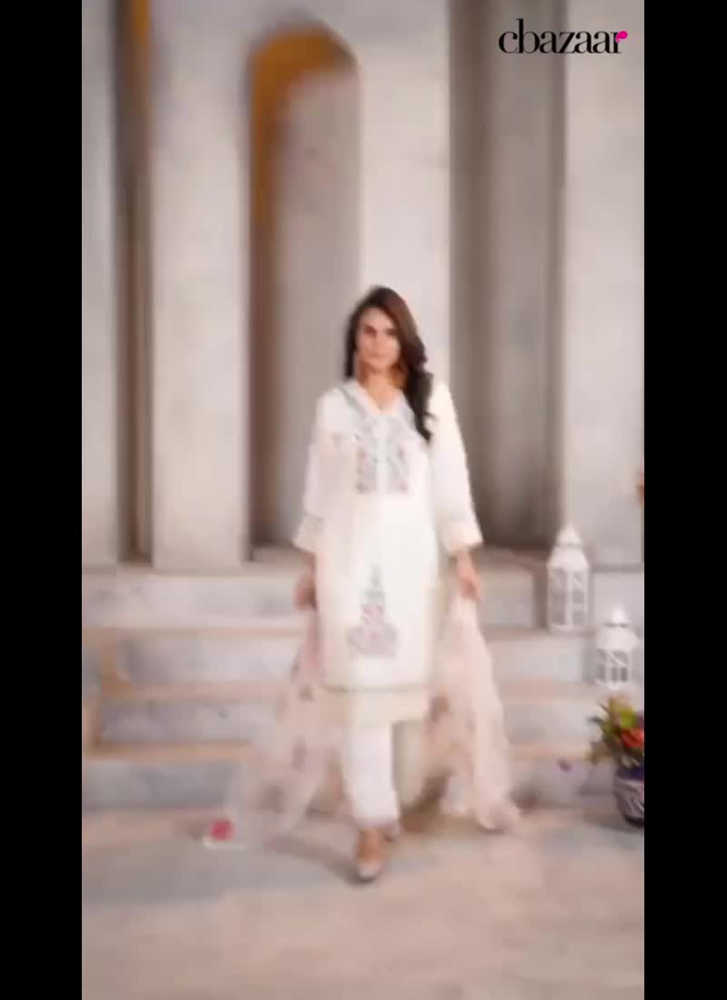 Timeless Charm In White Silk With Delicate Schiffli Embroidery Festive Wear