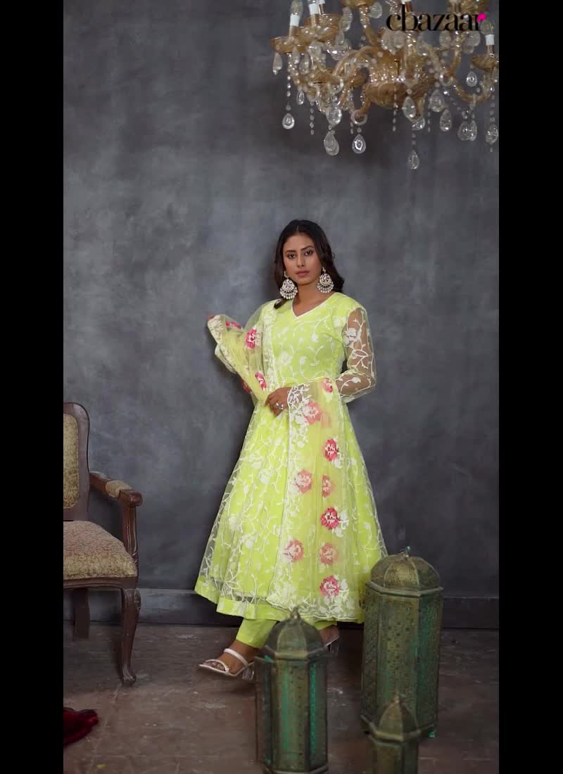 Traditional Net Embroidered Anarkali Suit Party Wear