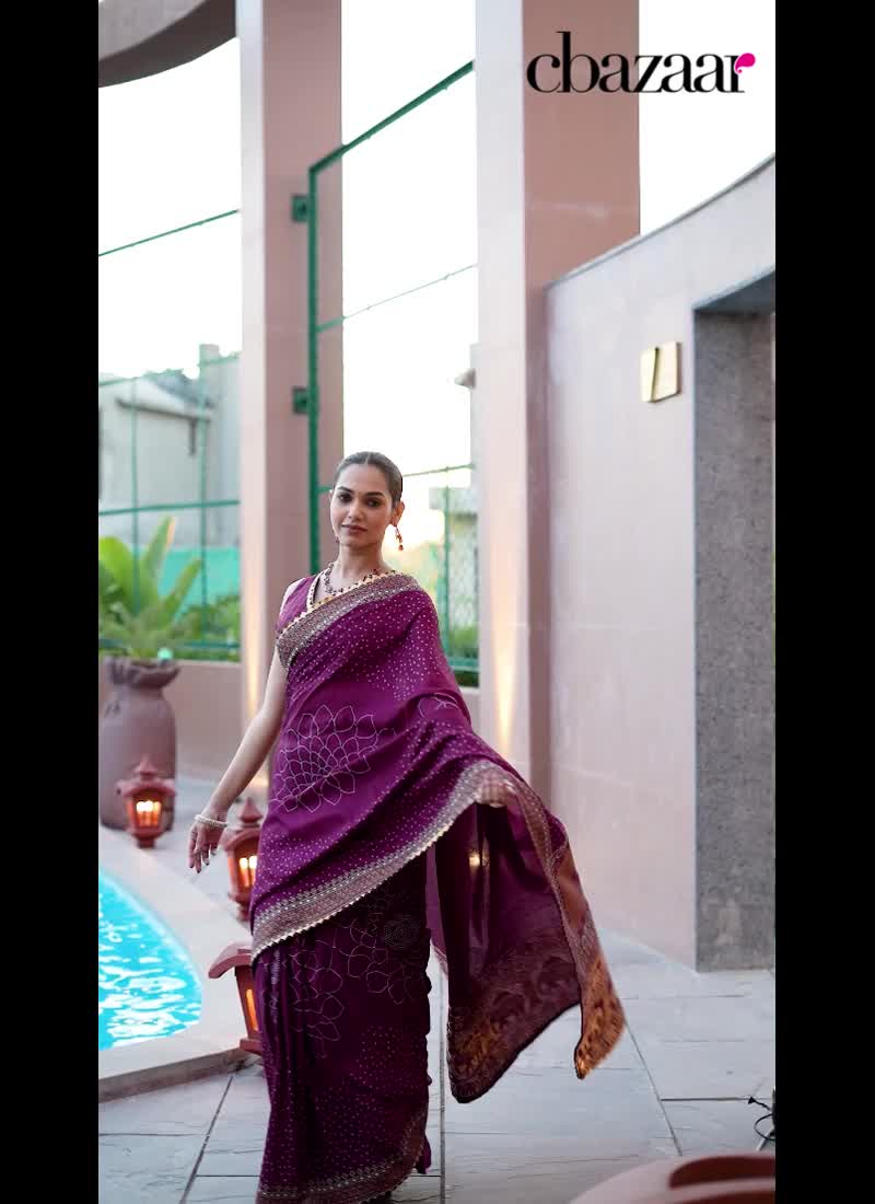 Violet Cotton Zari Woven Foil Print Saree Festive Wear