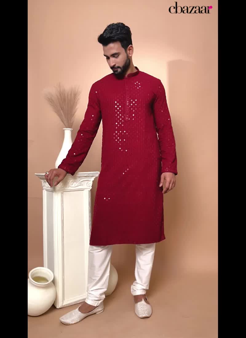 Viscose Rayon Sequins Kurta Pyjama Party Wear