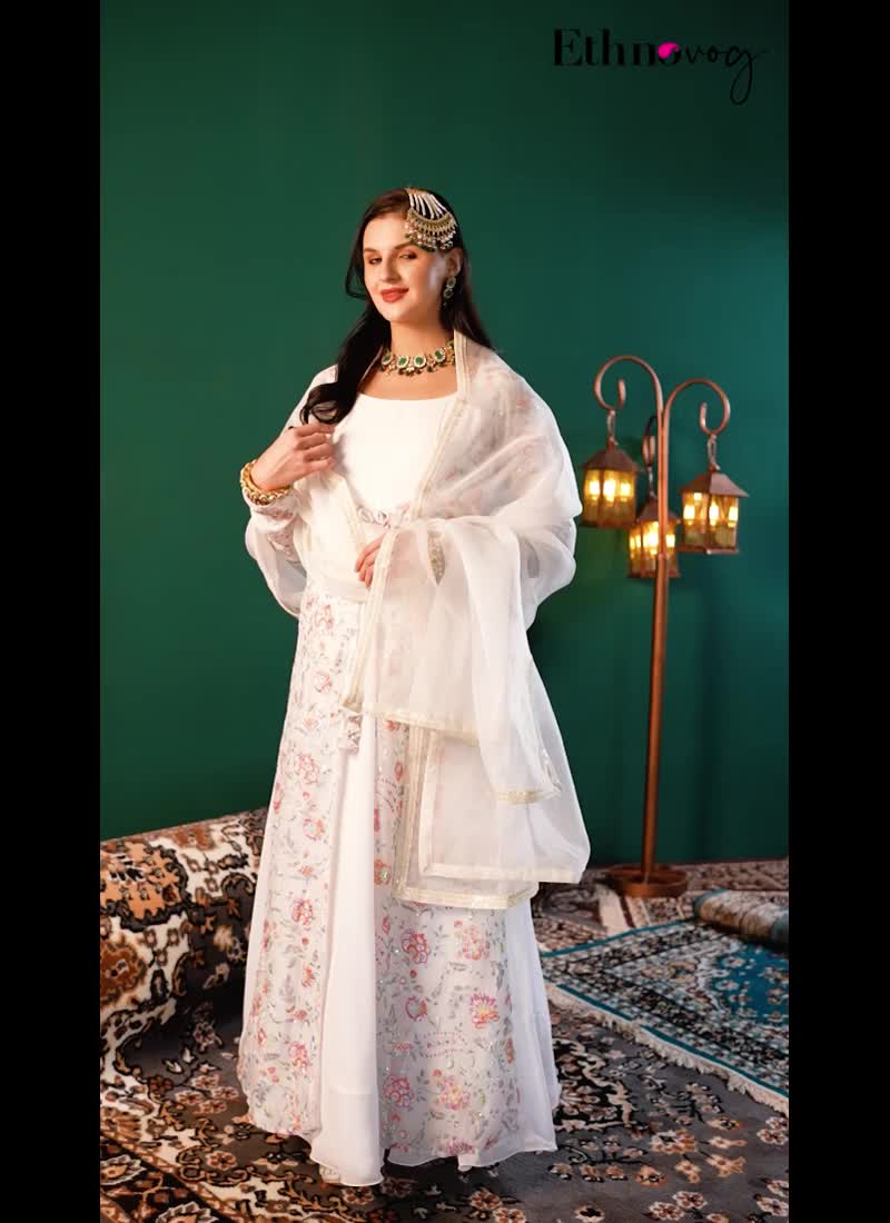 White Embroidered Organza N Georgette Anarkali Suit Festive Wear