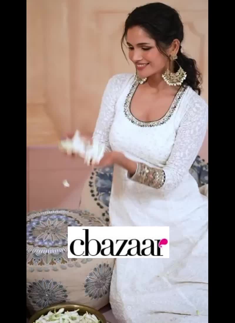 White Faux Georgette Embroidered Sequins Anarkali Suit For Elegant Festive Wear