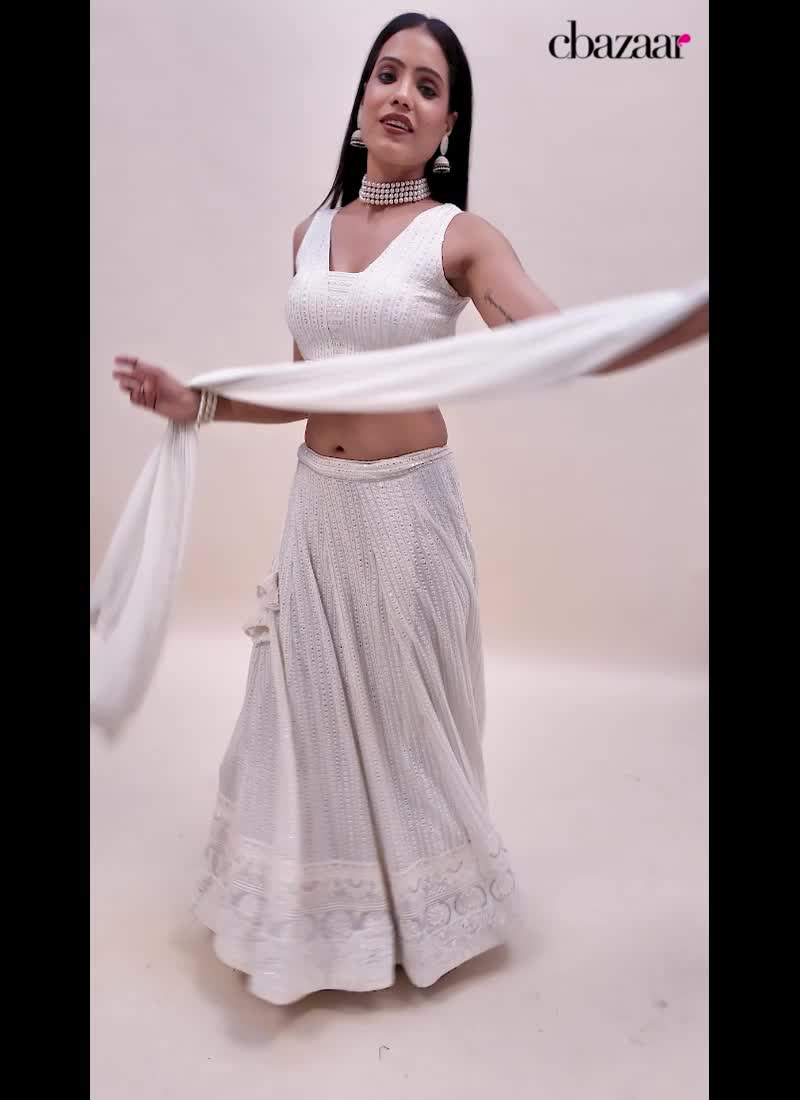 White Georgette Embroidered Sequins Lehenga With Choli And Dupatta Party Wear