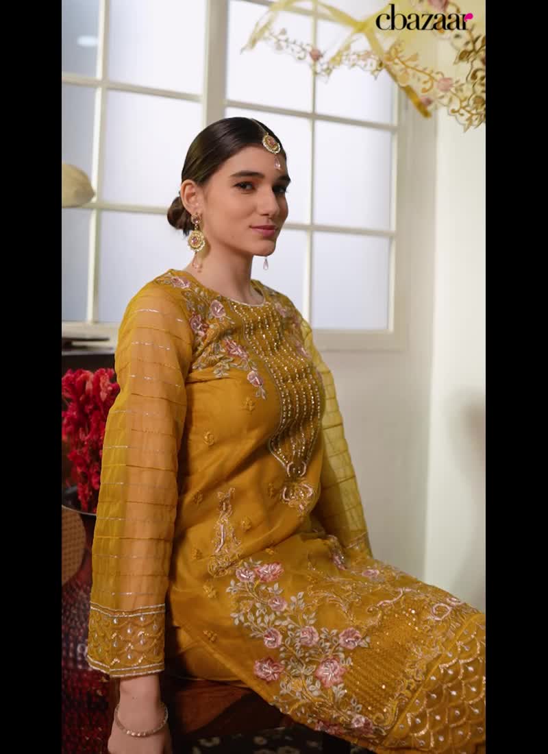 Yellow Faux Georgette Embroidered Pakistani Suit Party Wear