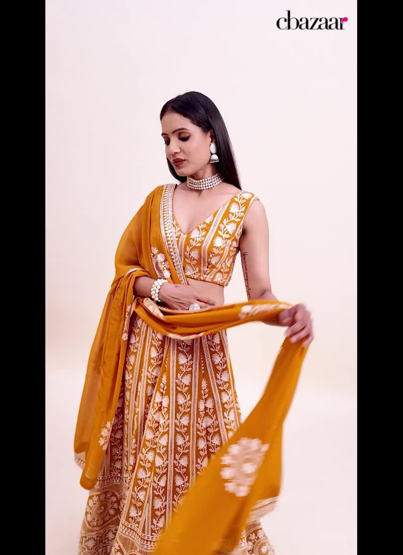 Yellow Faux Georgette Embroidered Sequins Lehenga With Choli And Dupatta Party Wear