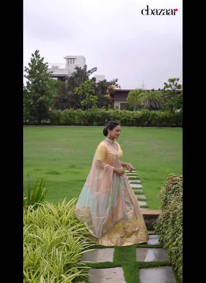 Yellow Silk Embroidered Sequins A Line Lehenga With Dupatta Wedding Wear